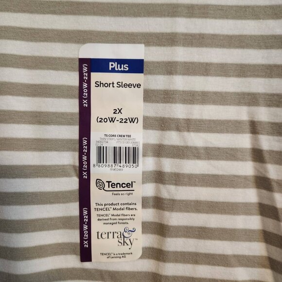 Terra & Sky Plus Short Sleeve Striped Top 2X Tencel Modal Fibers - Picture 2 of 6